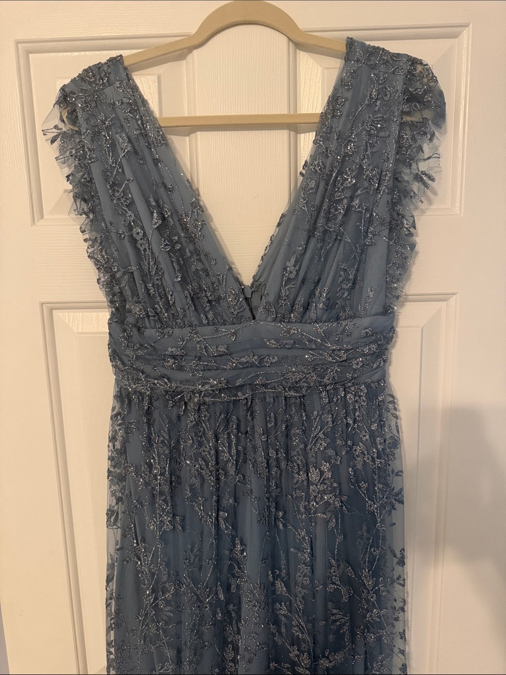 Baltic Born Dusty Blue Embellished V-Neck Wedding Dress